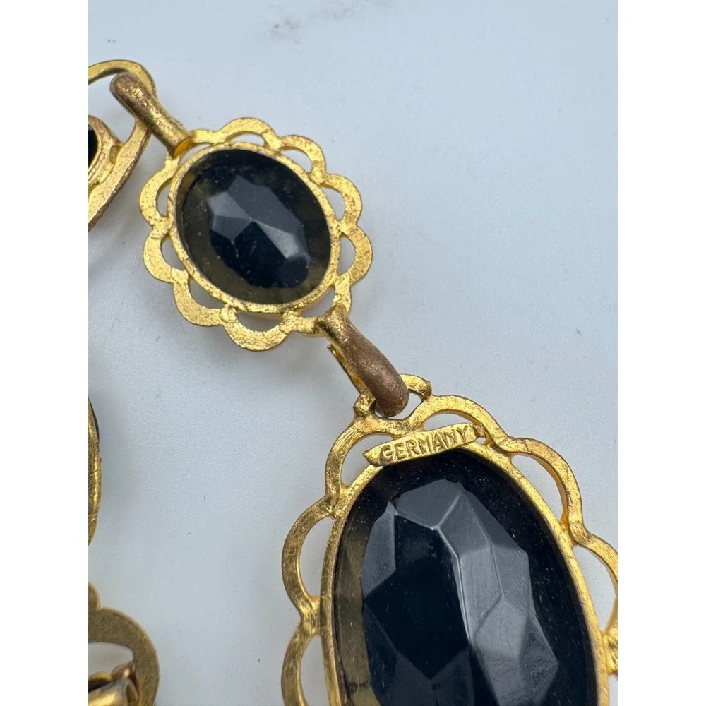 Vintage  Victorian Revival Bracelet Black Faceted Graduated Scalloped Link